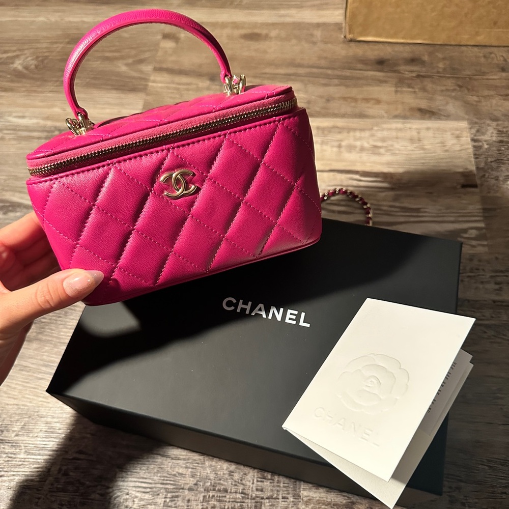 Pink Chanel Lambskin Quilted Top Handle Vanity with Chain